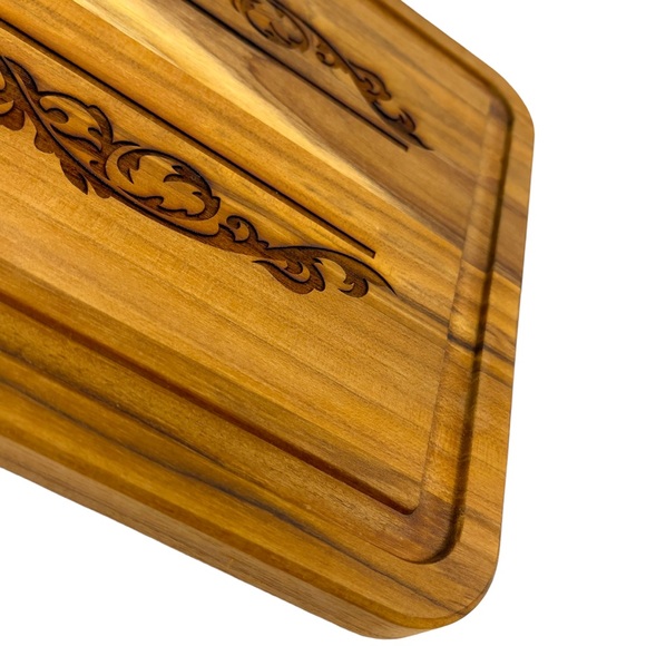 Tramontina: Teak, engraved serving, cutting board, with inlay boarder. New - Picture 6 of 7